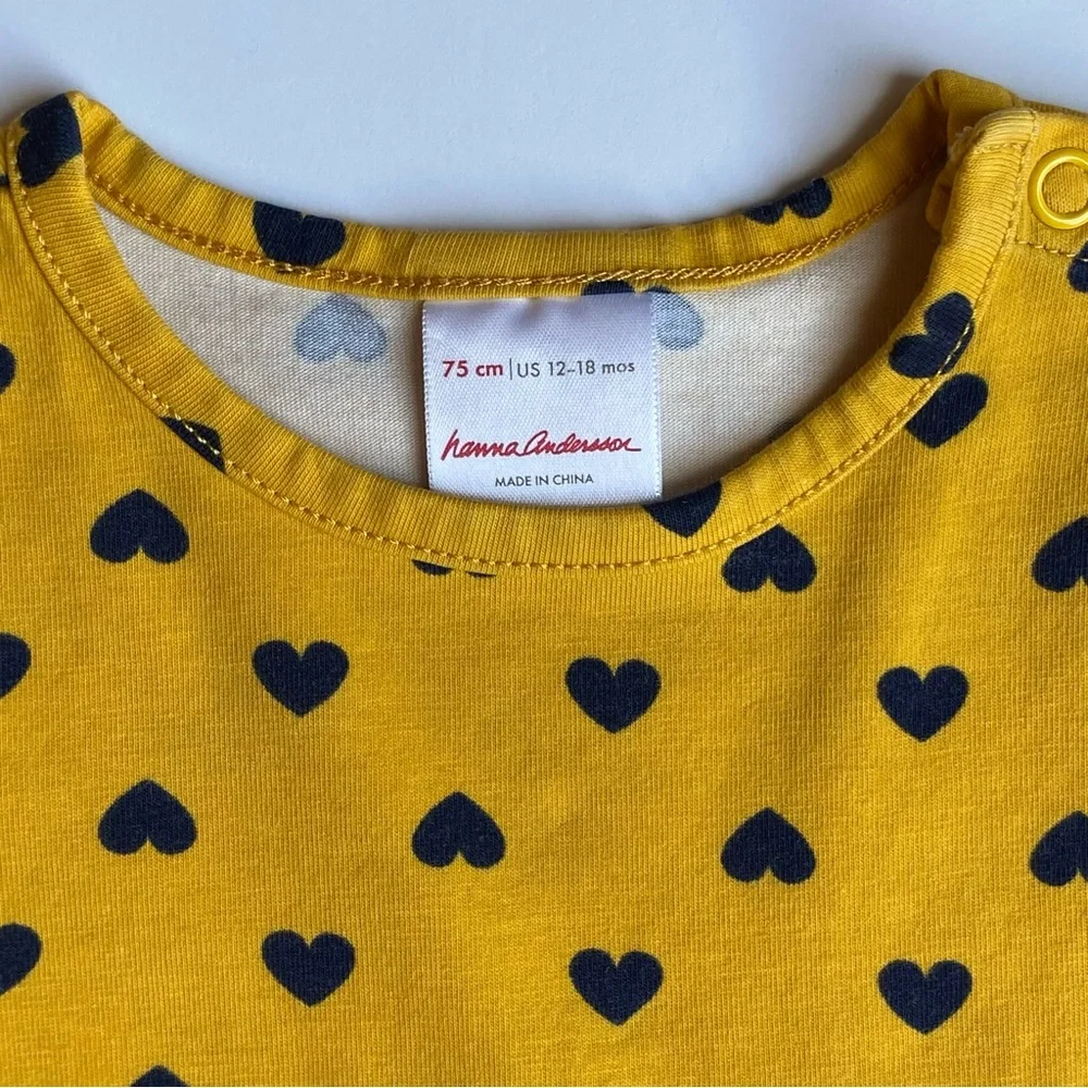 Hanna Andersson Dress Hearts Size 70 12 18 Months Yellow Blue Hearts Girls Soft